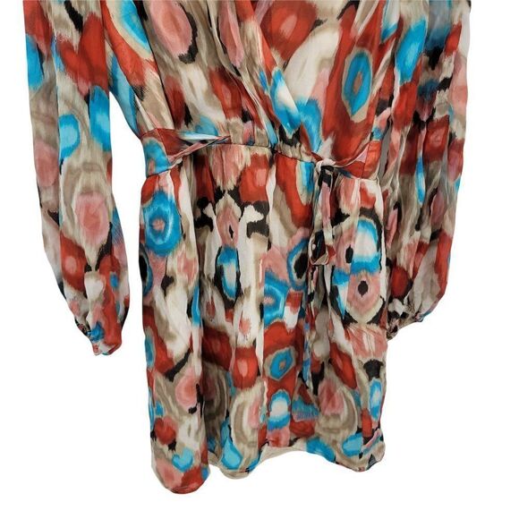 Laundry by Shelli‎ Segal Silk Mod Ikat Wrap Balloon Sleeve Mini Dress Sz 14 - Picture 7 of 12